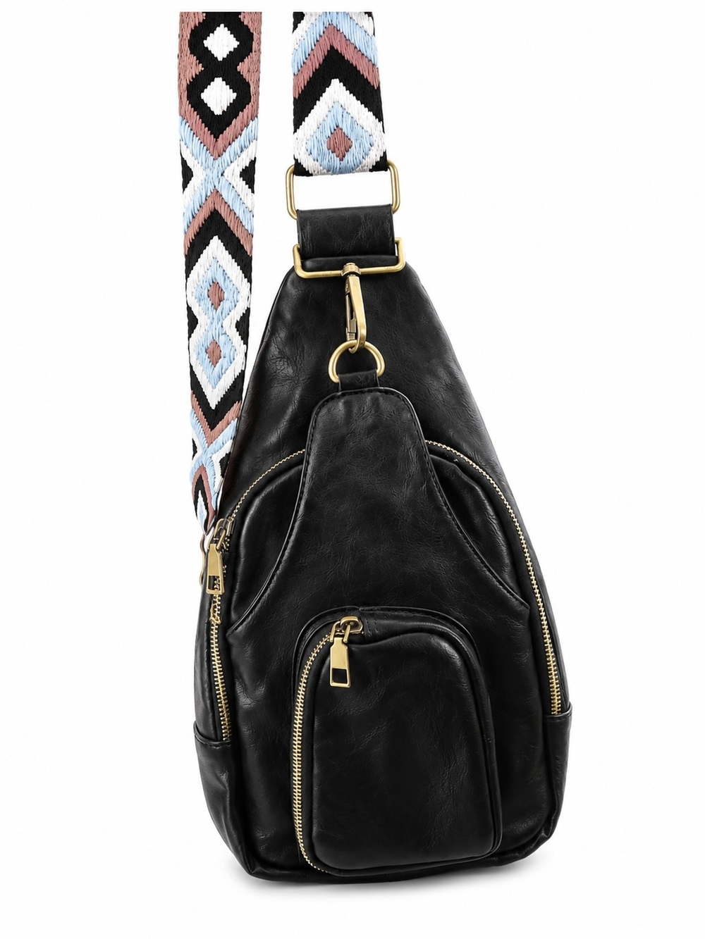❤️Black Faux Leather Sling  Crossbody Bag | Trendy Boho Woven Strap | Adjustable